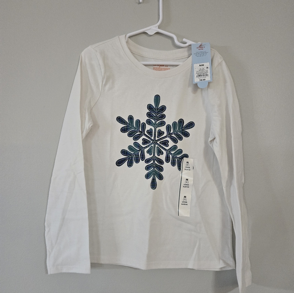 Cat & Jack White Long Sleeve Tee with Blue Snowflake